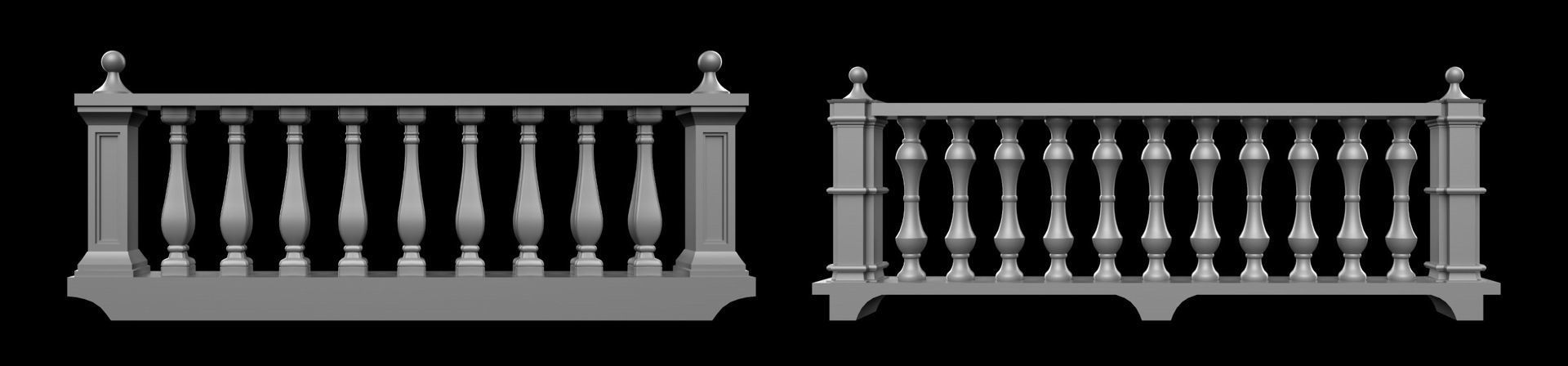 60 Traditional Balcony Railings Base Mesh pack Low-poly 3D model_5