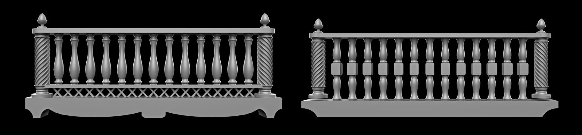 60 Traditional Balcony Railings Base Mesh pack Low-poly 3D model_26