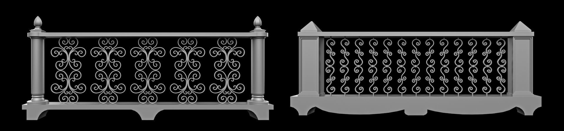 60 Traditional Balcony Railings Base Mesh pack Low-poly 3D model_32
