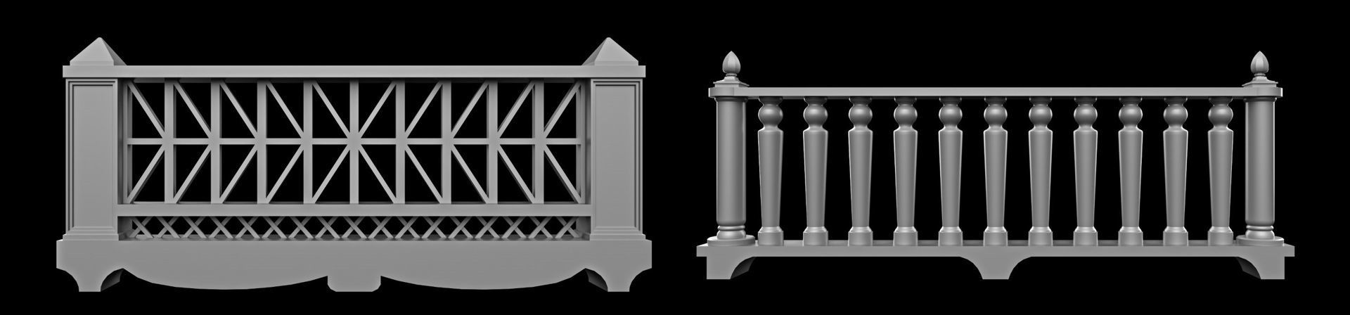 60 Traditional Balcony Railings Base Mesh pack Low-poly 3D model_19