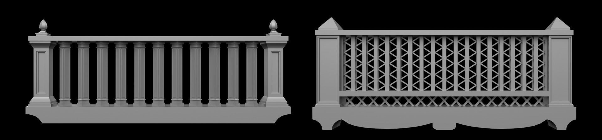 60 Traditional Balcony Railings Base Mesh pack Low-poly 3D model_17