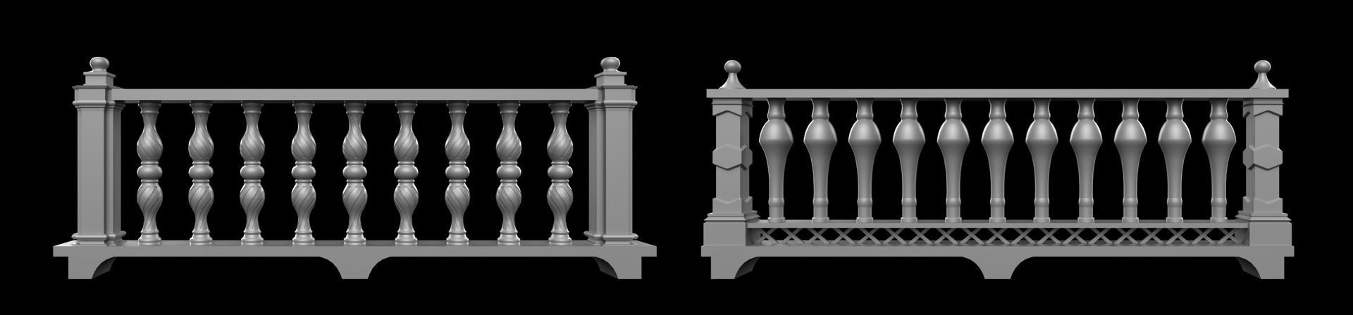 60 Traditional Balcony Railings Base Mesh pack Low-poly 3D model_9
