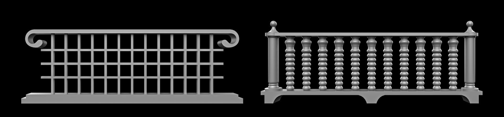 60 Traditional Balcony Railings Base Mesh pack Low-poly 3D model_21