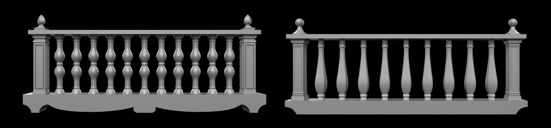 60 Traditional Balcony Railings Base Mesh pack Low-poly 3D model_11