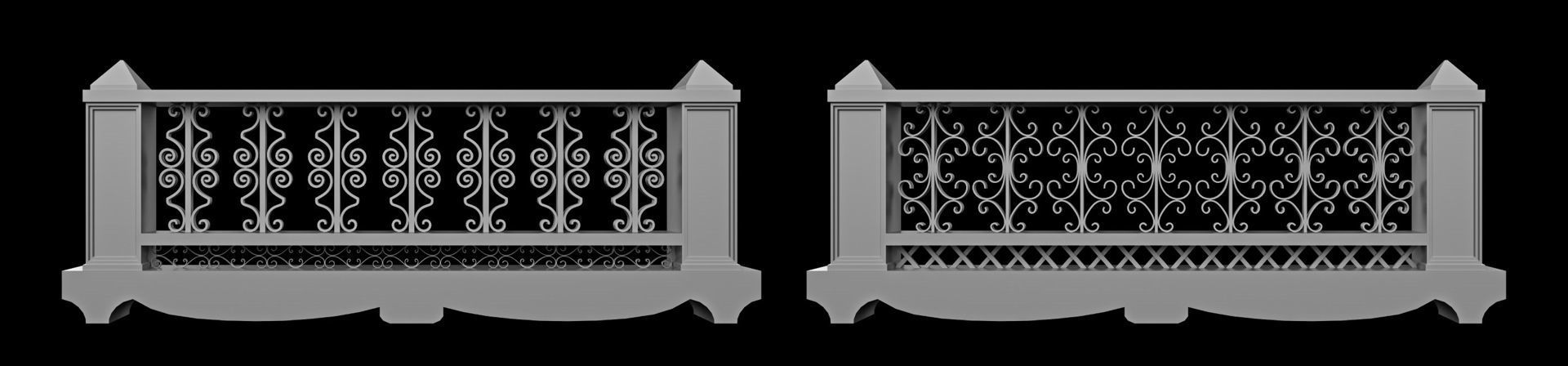 60 Traditional Balcony Railings Base Mesh pack Low-poly 3D model_28