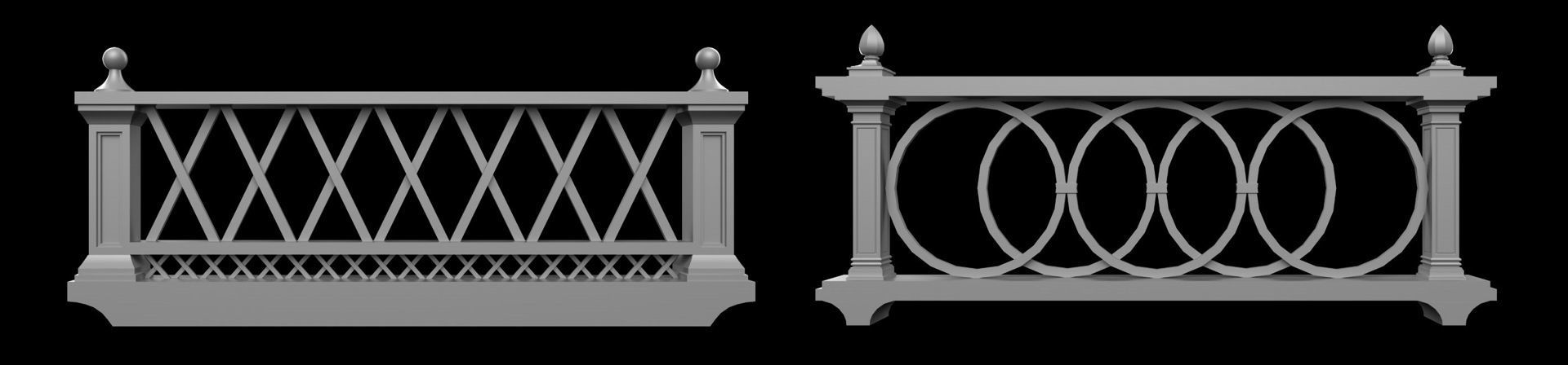 60 Traditional Balcony Railings Base Mesh pack Low-poly 3D model_12
