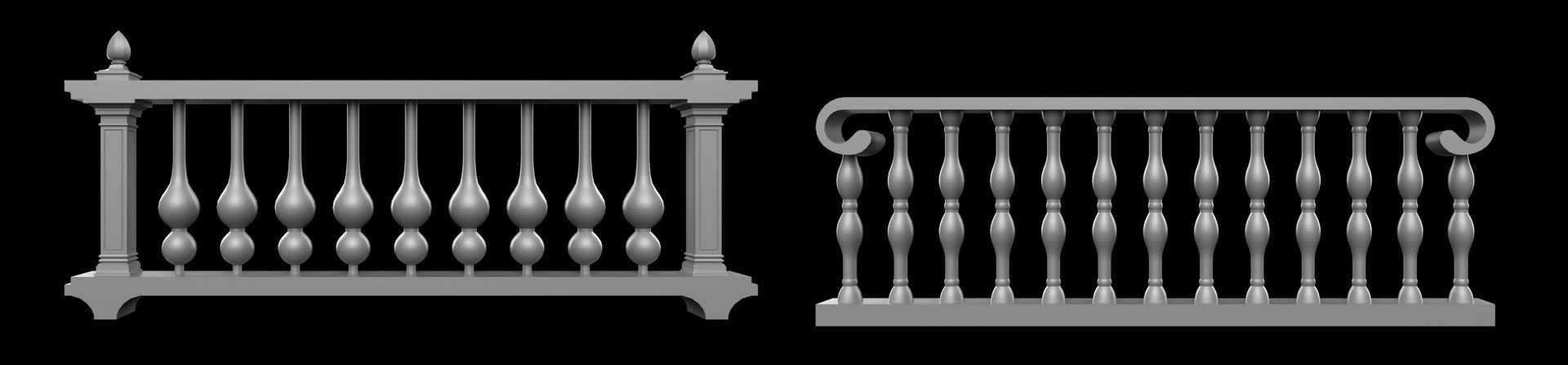 60 Traditional Balcony Railings Base Mesh pack Low-poly 3D model_8