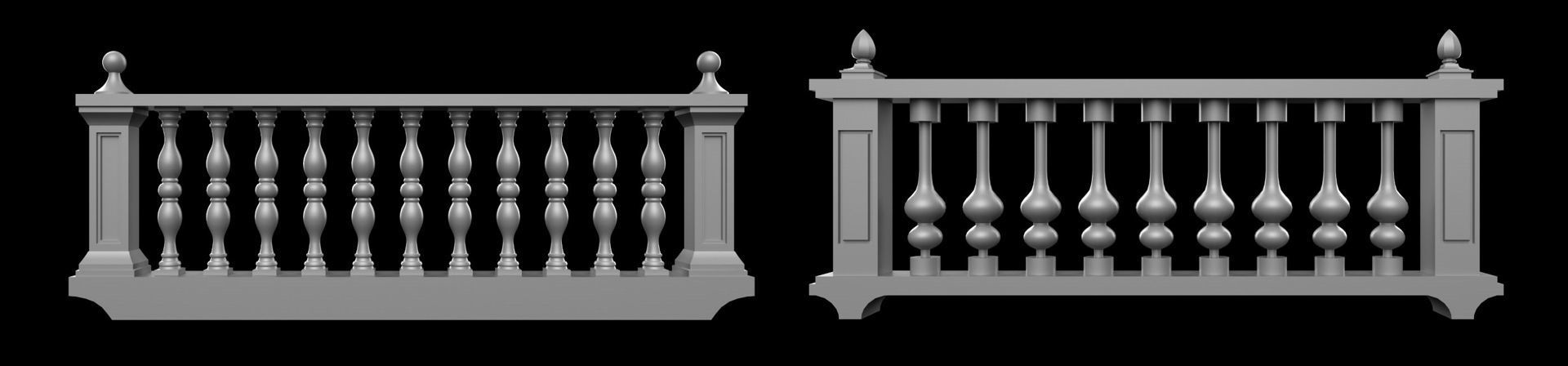 60 Traditional Balcony Railings Base Mesh pack Low-poly 3D model_4