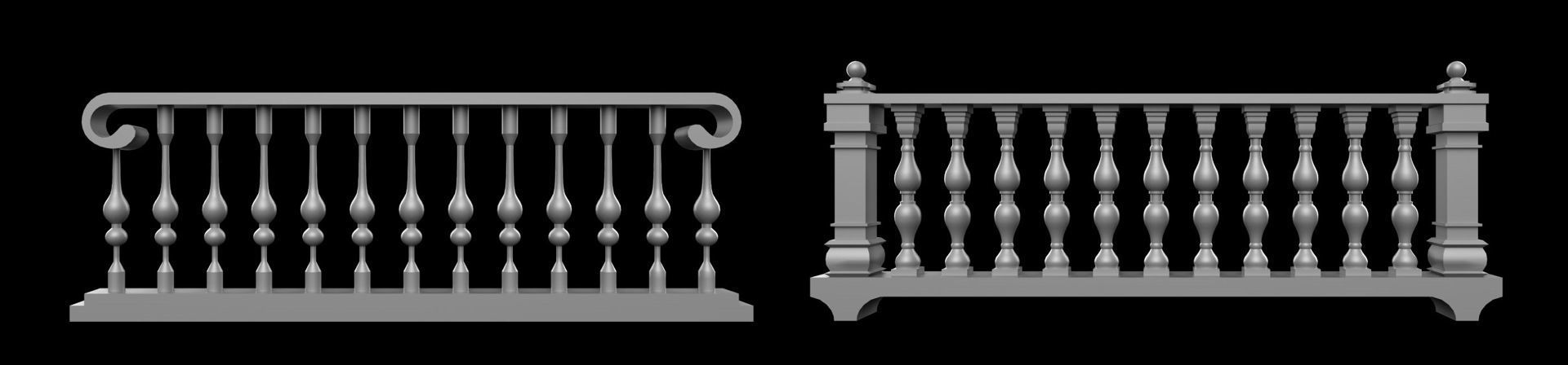 60 Traditional Balcony Railings Base Mesh pack Low-poly 3D model_3