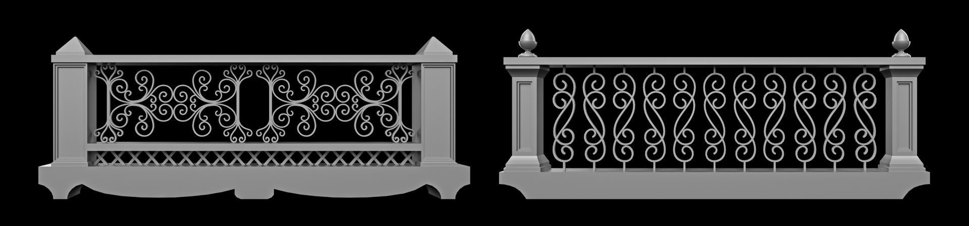 60 Traditional Balcony Railings Base Mesh pack Low-poly 3D model_31