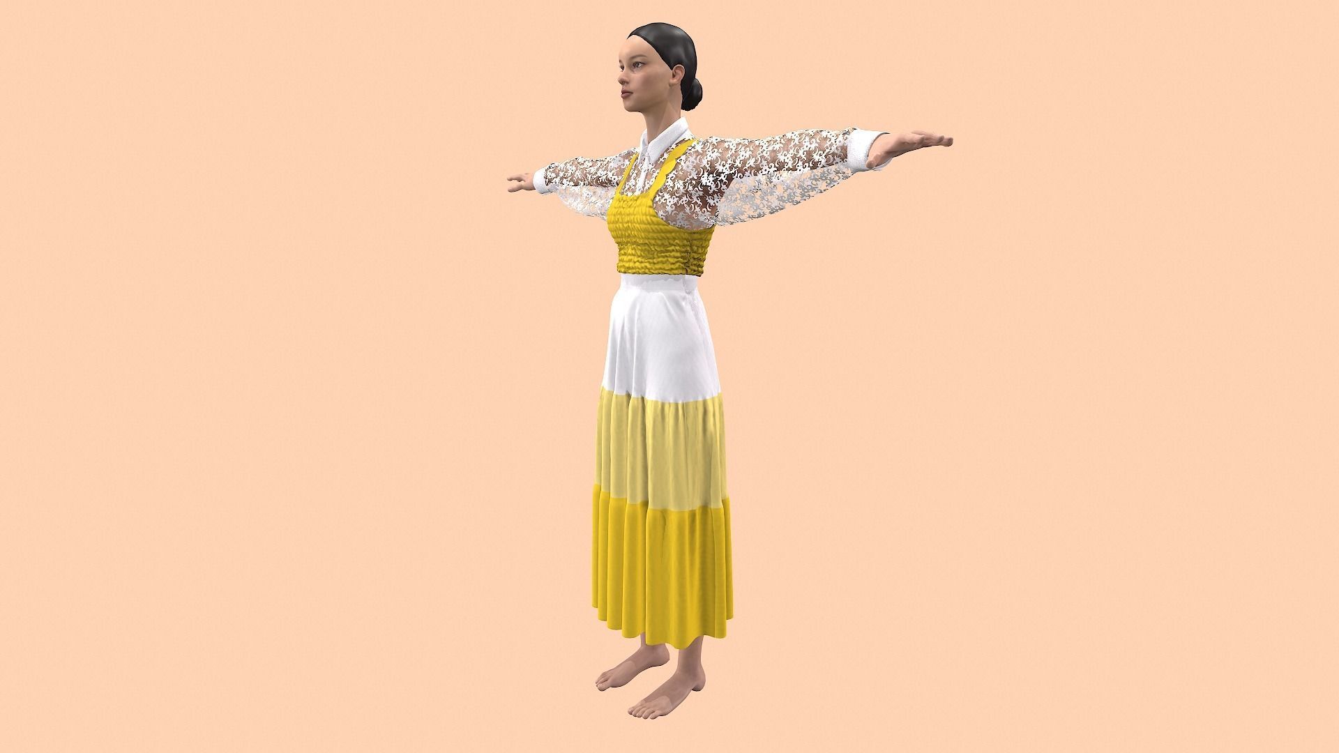 Sun flower dress style 3D model_4