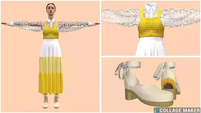 Sun flower dress and high heels