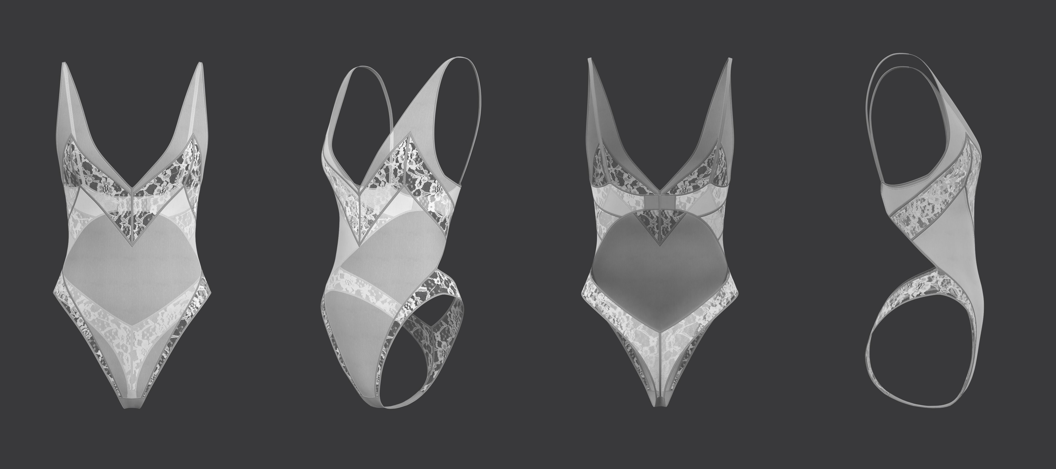 Open Back Lace Bodysuit 3D model_11