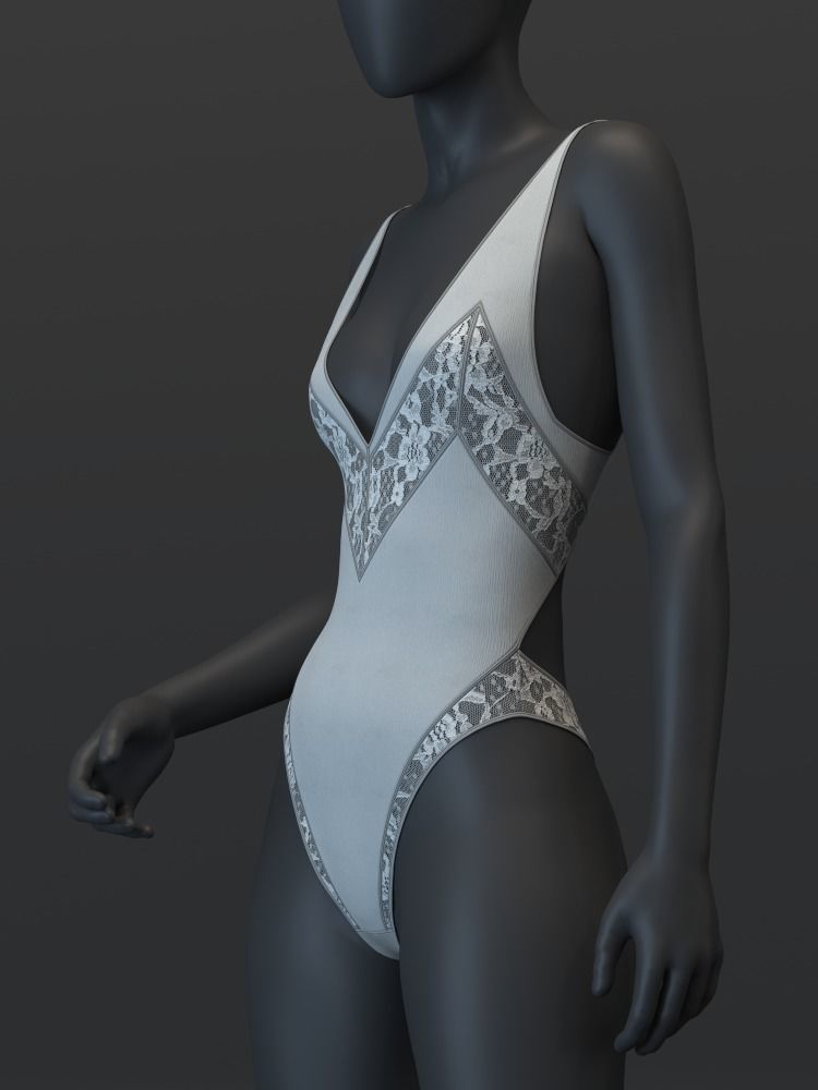 Open Back Lace Bodysuit 3D model_5