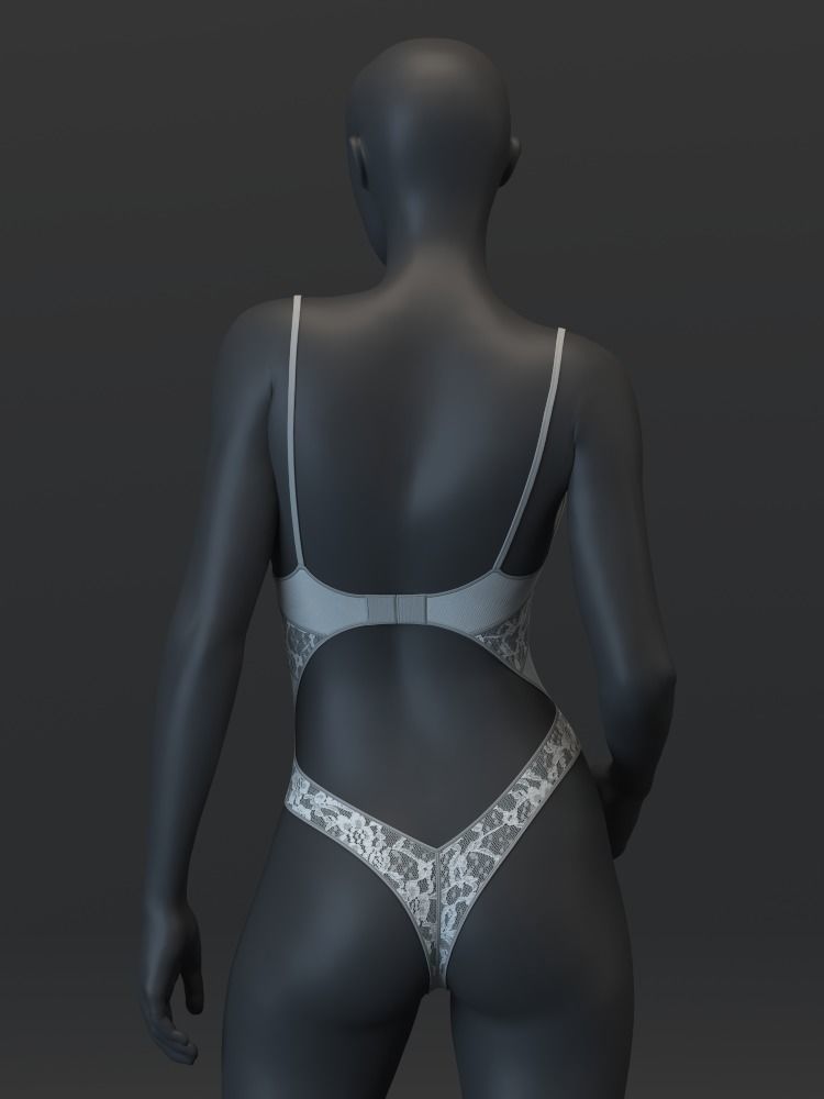 Open Back Lace Bodysuit 3D model_7