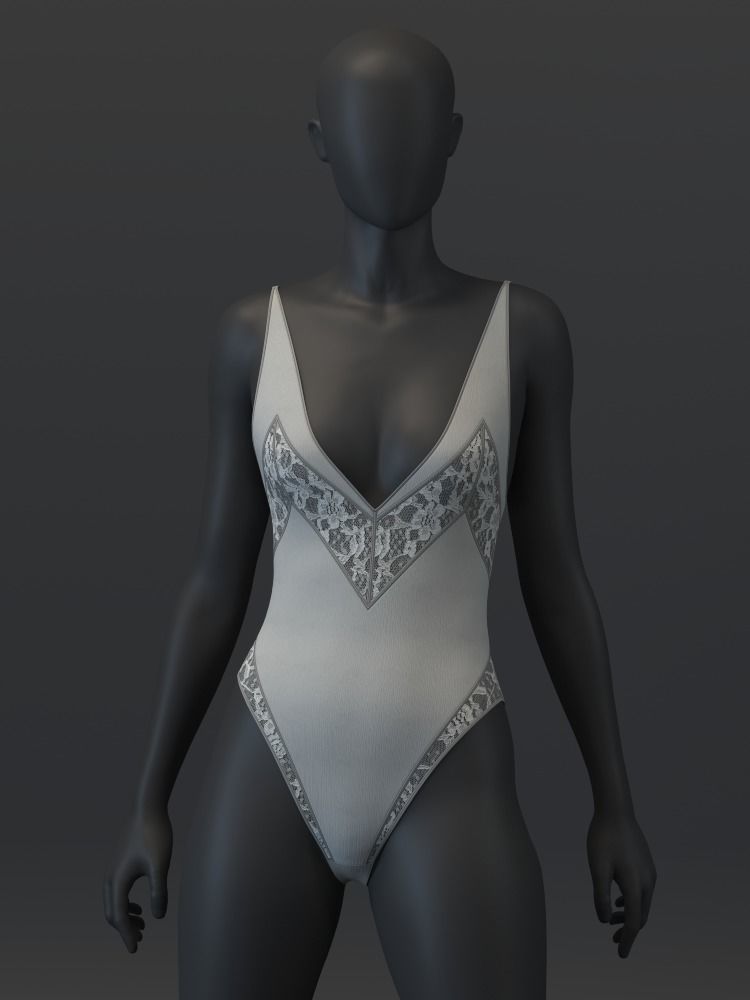 Open Back Lace Bodysuit 3D model_4
