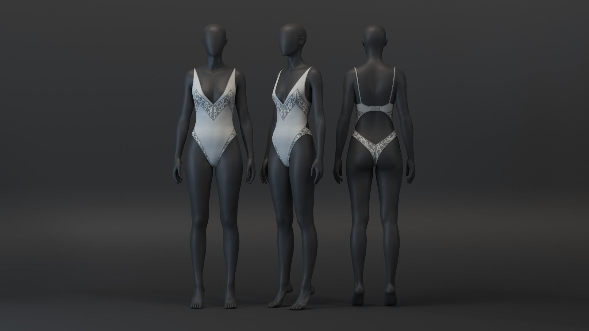 Open Back Lace Bodysuit 3D model_2