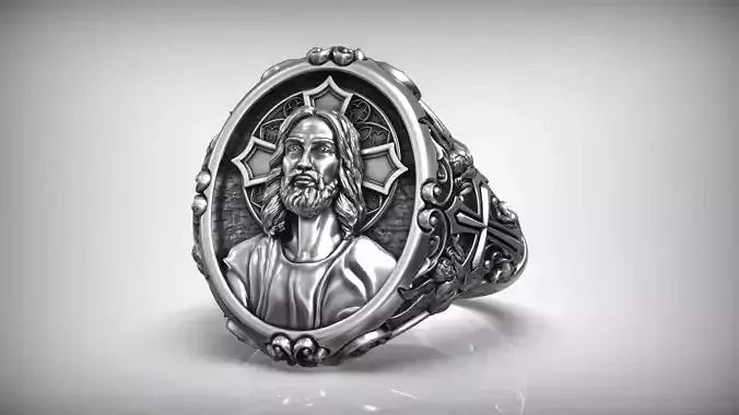 Jesus Christ Angels Gothic Cross Christian Ring 3D print model