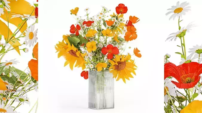 Bouquet Of Wildflowers Poppy Chamomile Sunflower 429