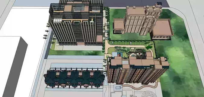 HIGHRISE AFFORDABLE APARTMENT WITH PARK 3D MODEL