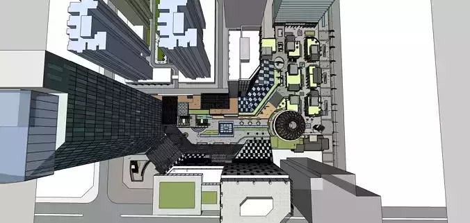 HIGHRISE BUILDING WITH SHOPPING MALL LANDSCAPE SKETCHUP MODEL