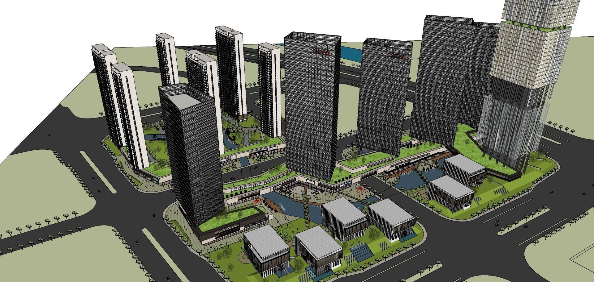 SIMPLE HIGHRISE BUILDING CLUSTER FOR RENDERING SKETCHUP MODEL 3D model_3