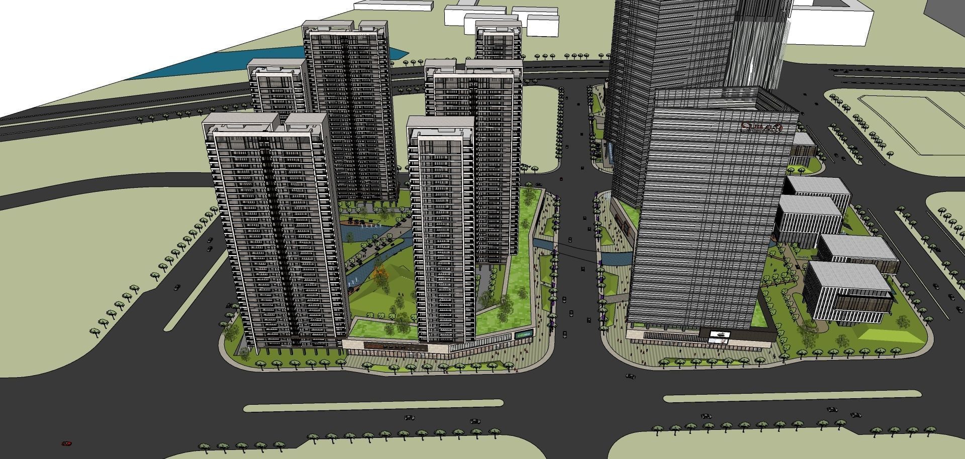SIMPLE HIGHRISE BUILDING CLUSTER FOR RENDERING SKETCHUP MODEL 3D model_2