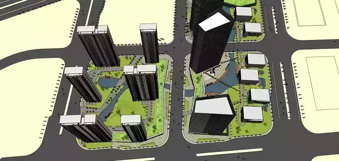 SIMPLE HIGHRISE BUILDING CLUSTER FOR RENDERING SKETCHUP MODEL