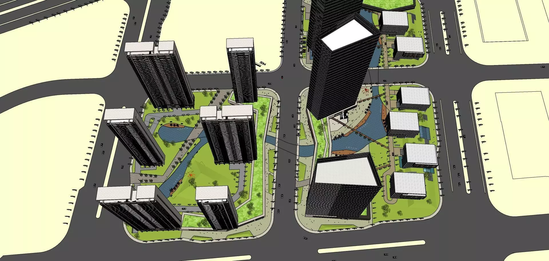 SIMPLE HIGHRISE BUILDING CLUSTER FOR RENDERING SKETCHUP MODEL 3D model_0