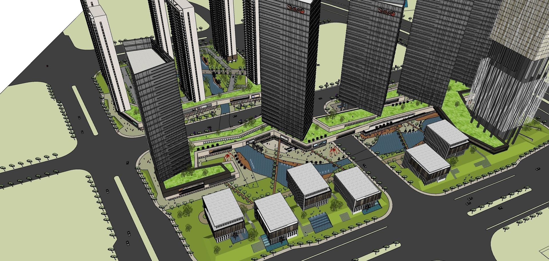 SIMPLE HIGHRISE BUILDING CLUSTER FOR RENDERING SKETCHUP MODEL 3D model_1