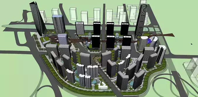 15 COMMERCIAL BUILDING CLUSTER AROUND CITY 3D model