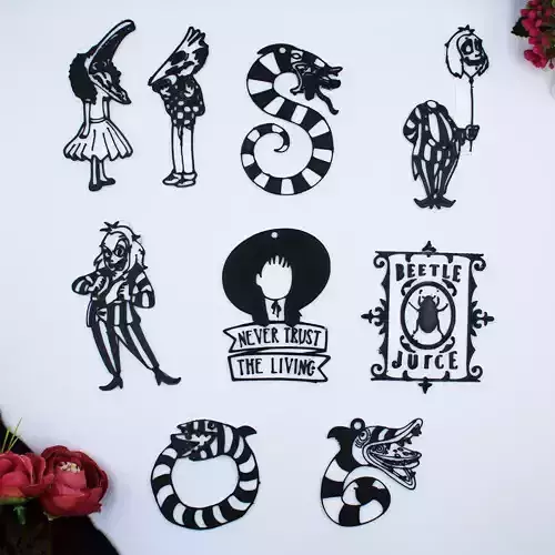 Beetlejuice Pack 9 of Piece In Set Halloween Earring Keyring 3D print model