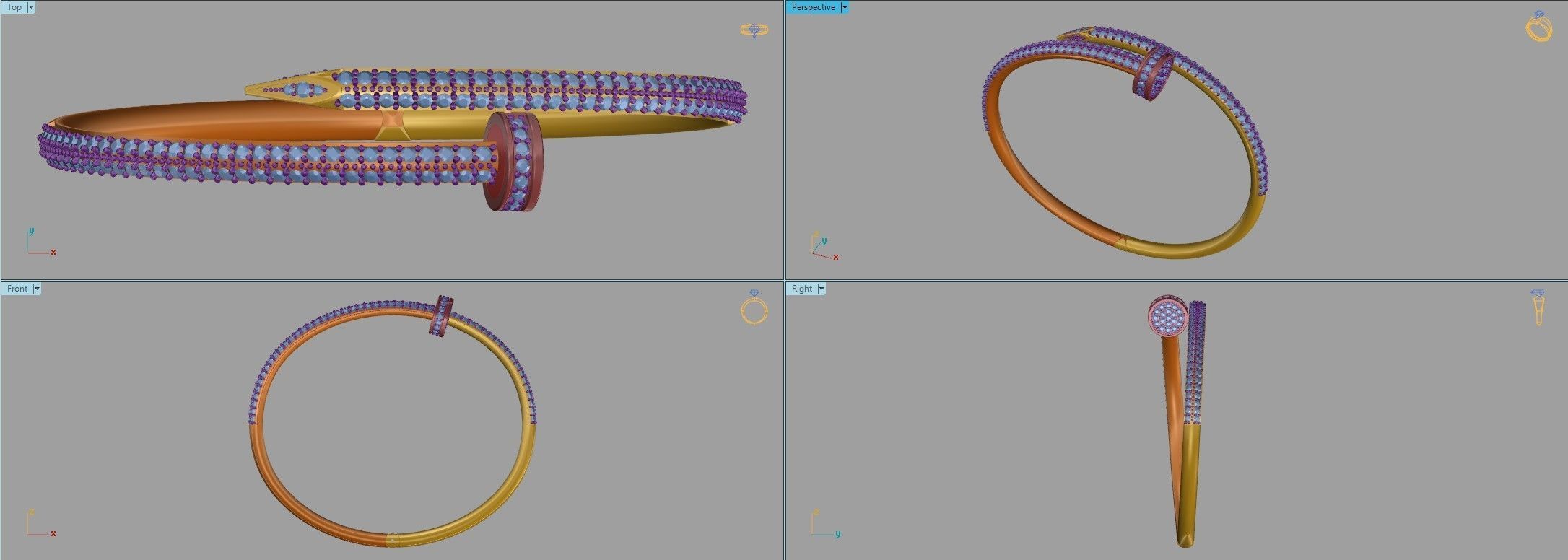 Bracelet Just Un Clou With Diamonds - Size 17 3D print model_8