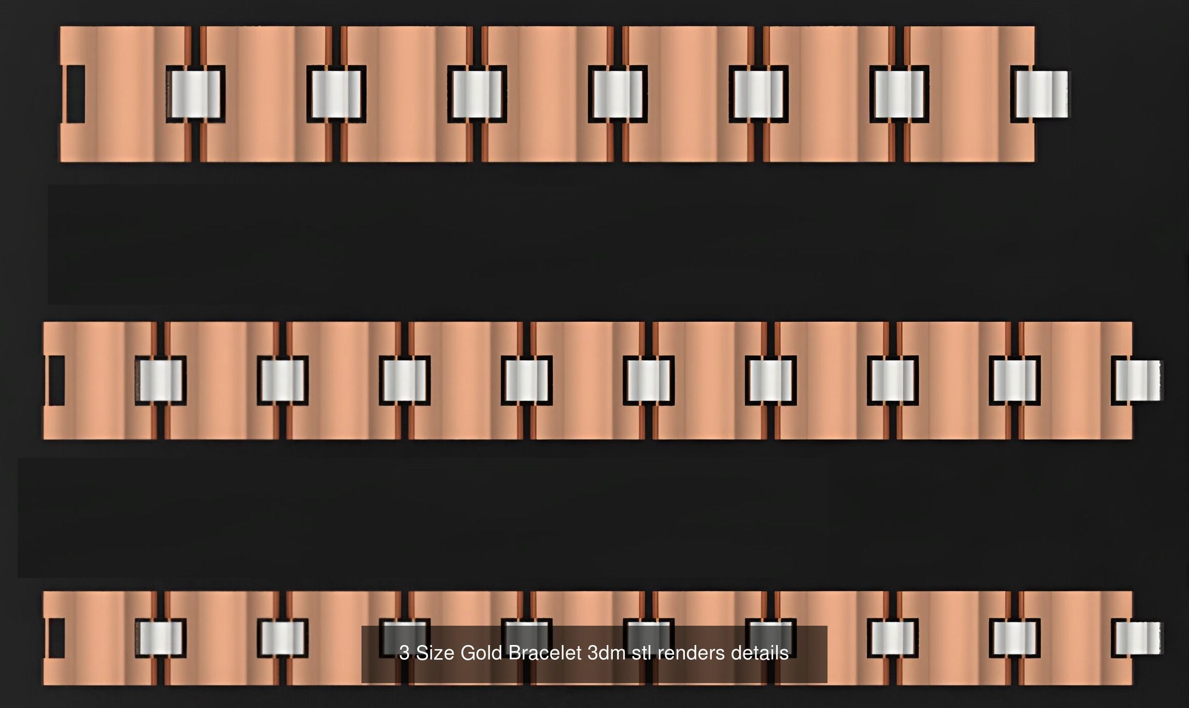 24 Three Size Gold Bracelet 3dm stl renders details 3D Model Collection_4