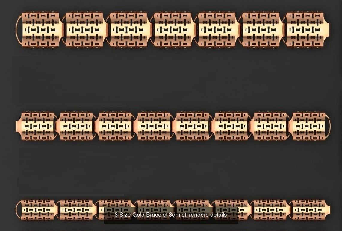 24 Three Size Gold Bracelet 3dm stl renders details 3D Model Collection_11