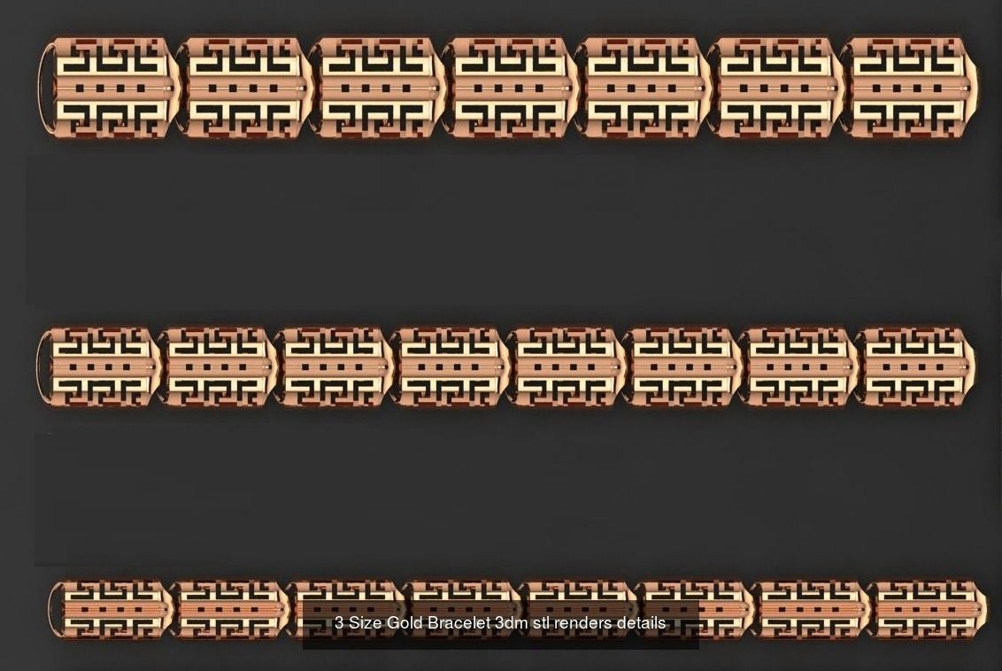 24 Three Size Gold Bracelet 3dm stl renders details 3D Model Collection_9