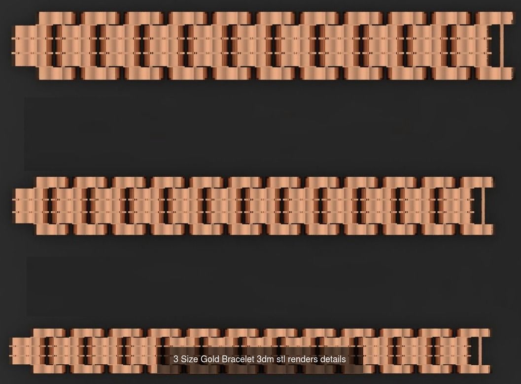 24 Three Size Gold Bracelet 3dm stl renders details 3D Model Collection_20