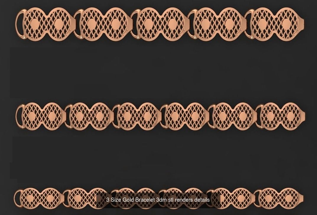 24 Three Size Gold Bracelet 3dm stl renders details 3D Model Collection_3