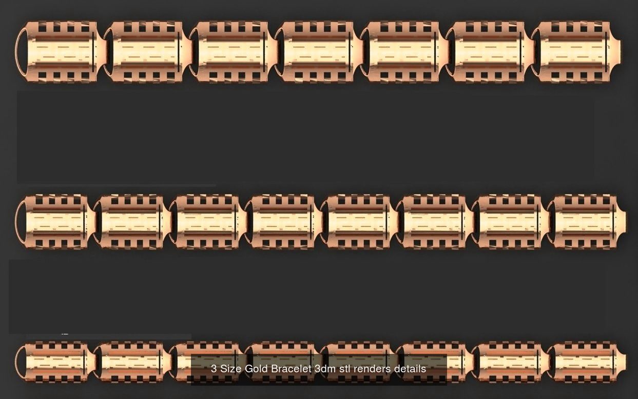 24 Three Size Gold Bracelet 3dm stl renders details 3D Model Collection_24