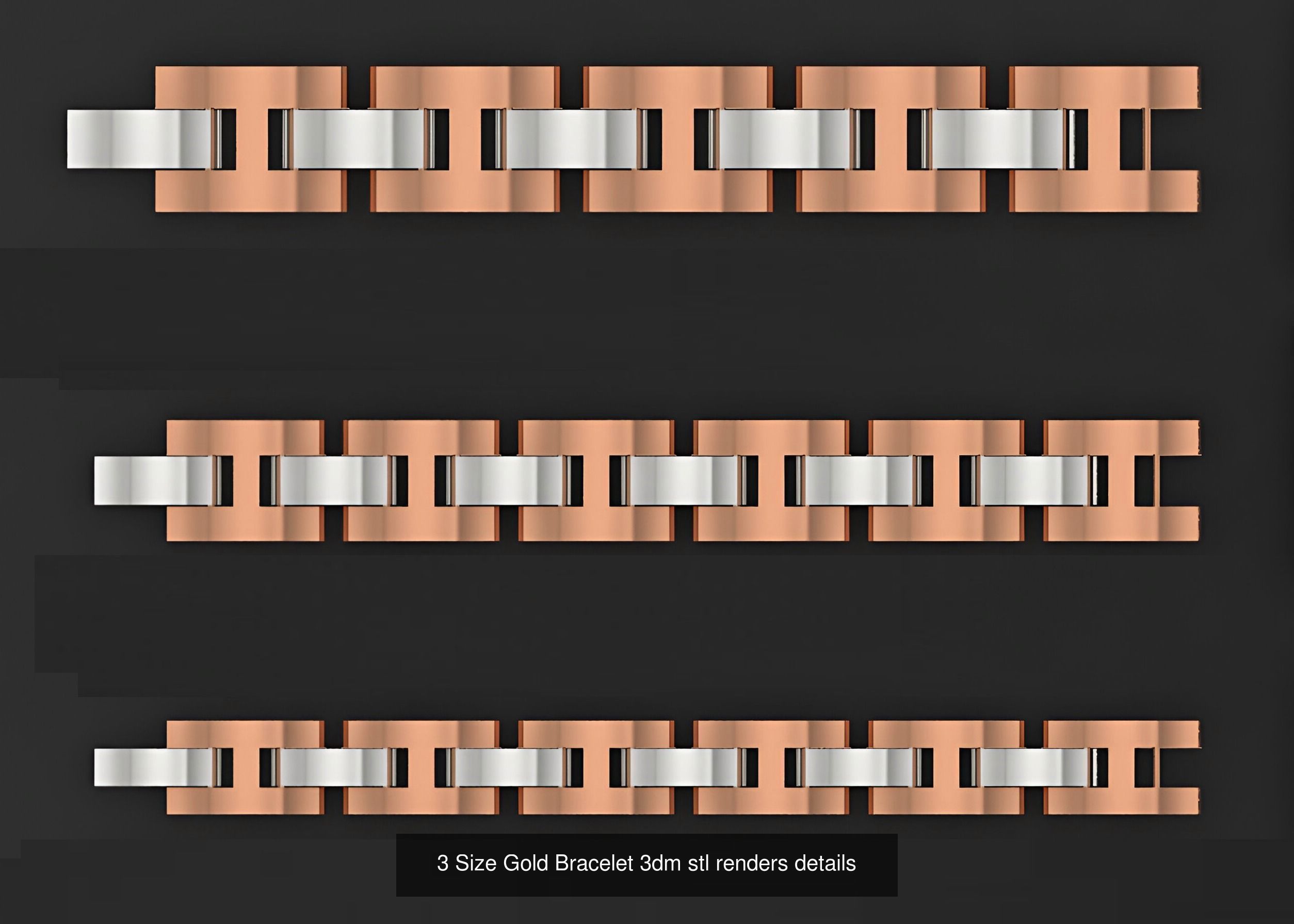 24 Three Size Gold Bracelet 3dm stl renders details 3D Model Collection_23