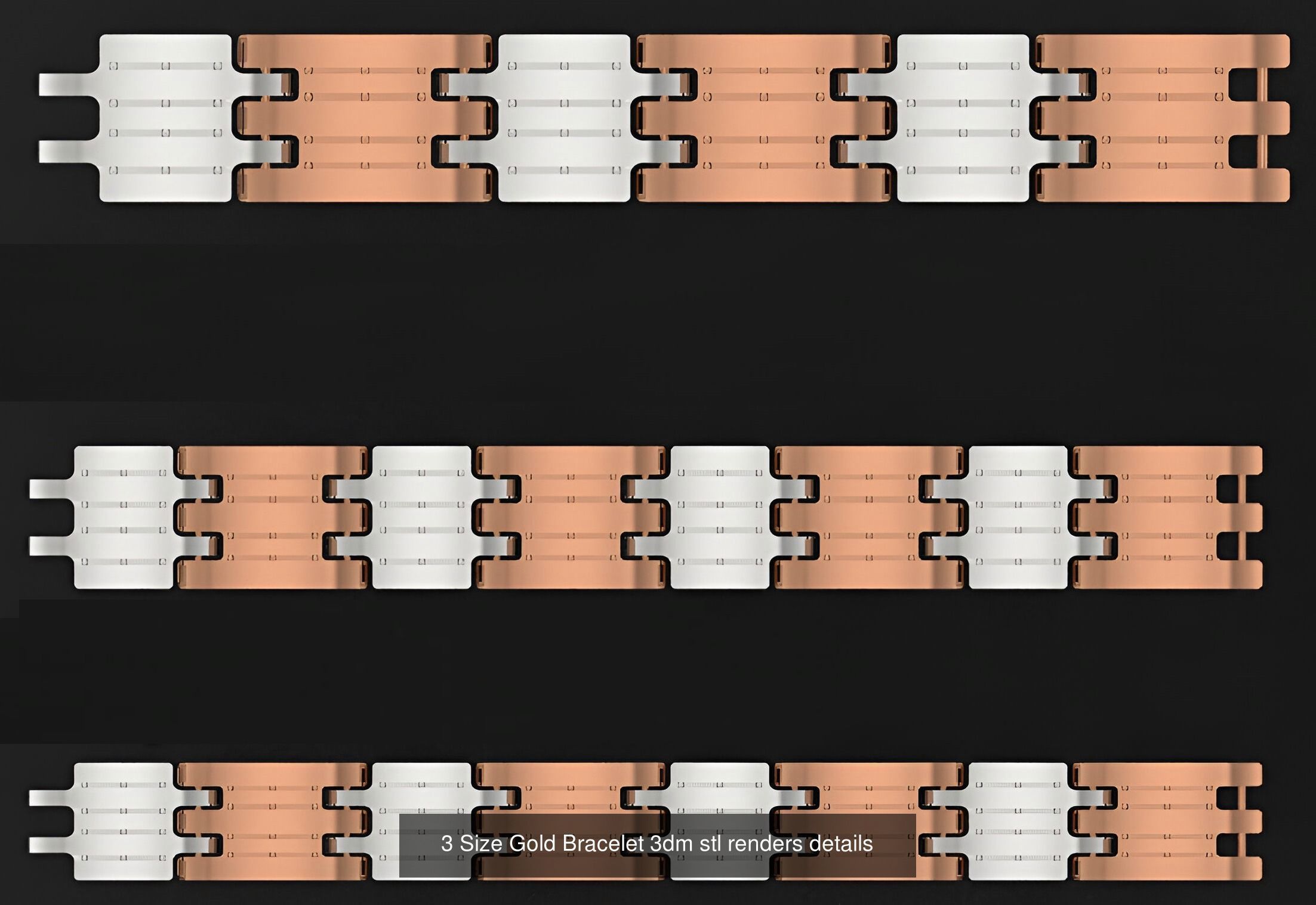 24 Three Size Gold Bracelet 3dm stl renders details 3D Model Collection_16