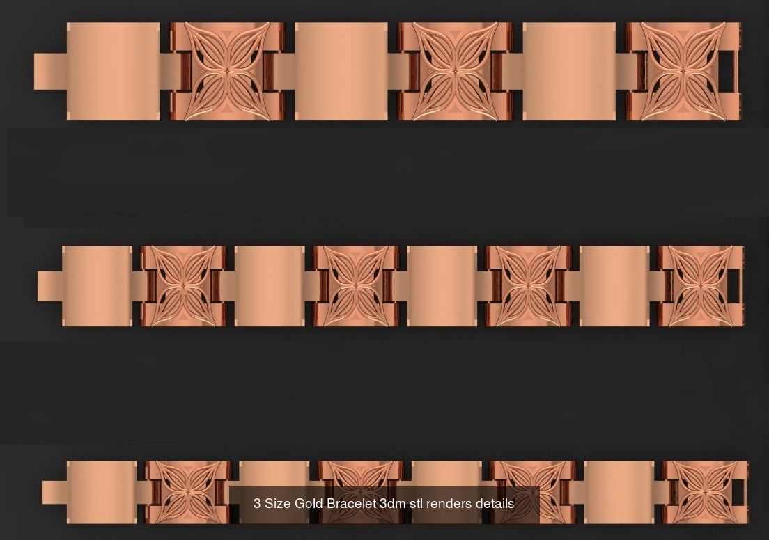 24 Three Size Gold Bracelet 3dm stl renders details 3D Model Collection_22