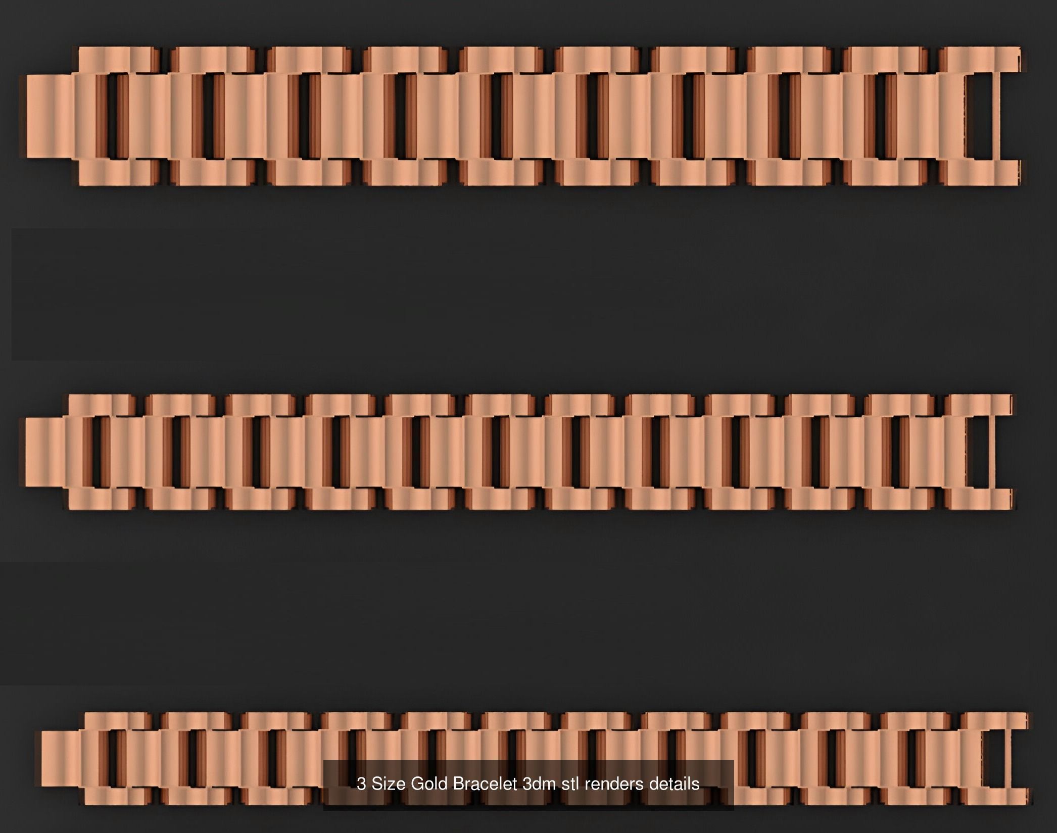 24 Three Size Gold Bracelet 3dm stl renders details 3D Model Collection_10