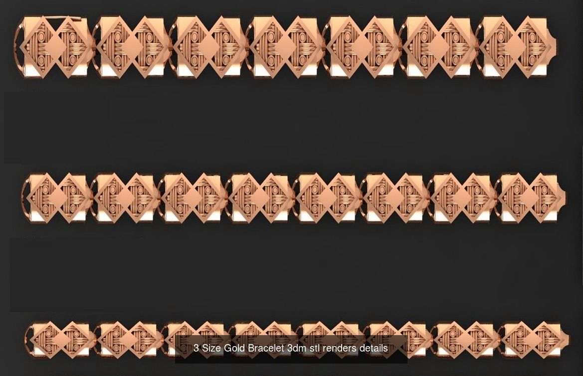 24 Three Size Gold Bracelet 3dm stl renders details 3D Model Collection_2