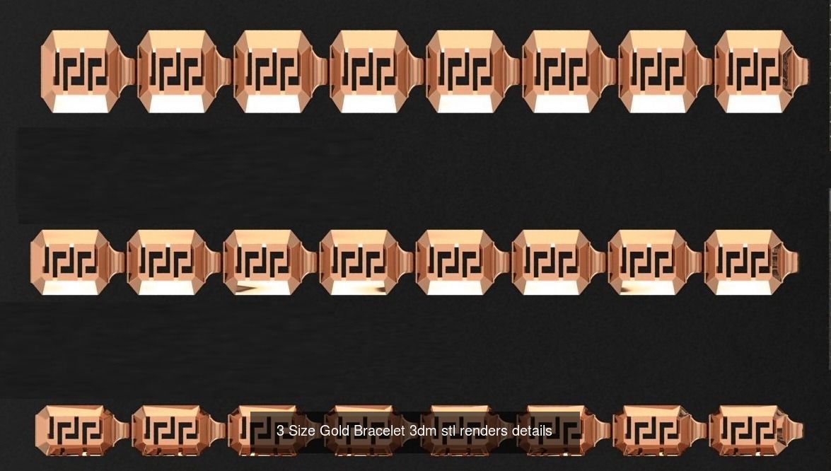 24 Three Size Gold Bracelet 3dm stl renders details 3D Model Collection_15