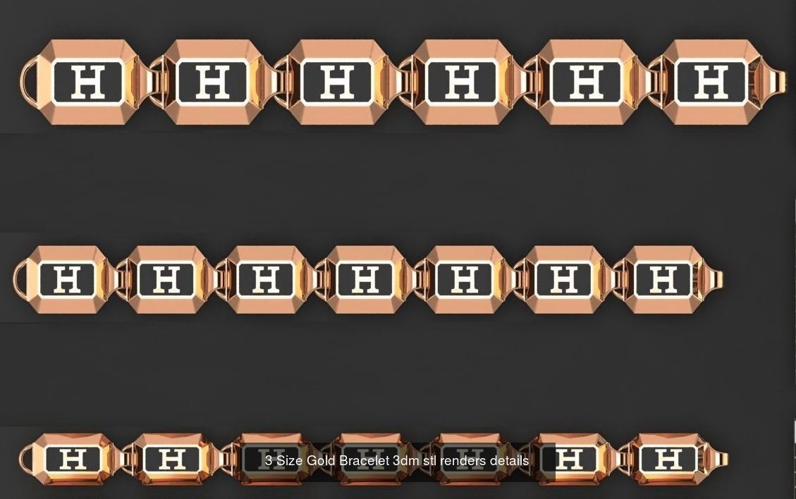 24 Three Size Gold Bracelet 3dm stl renders details 3D Model Collection_12