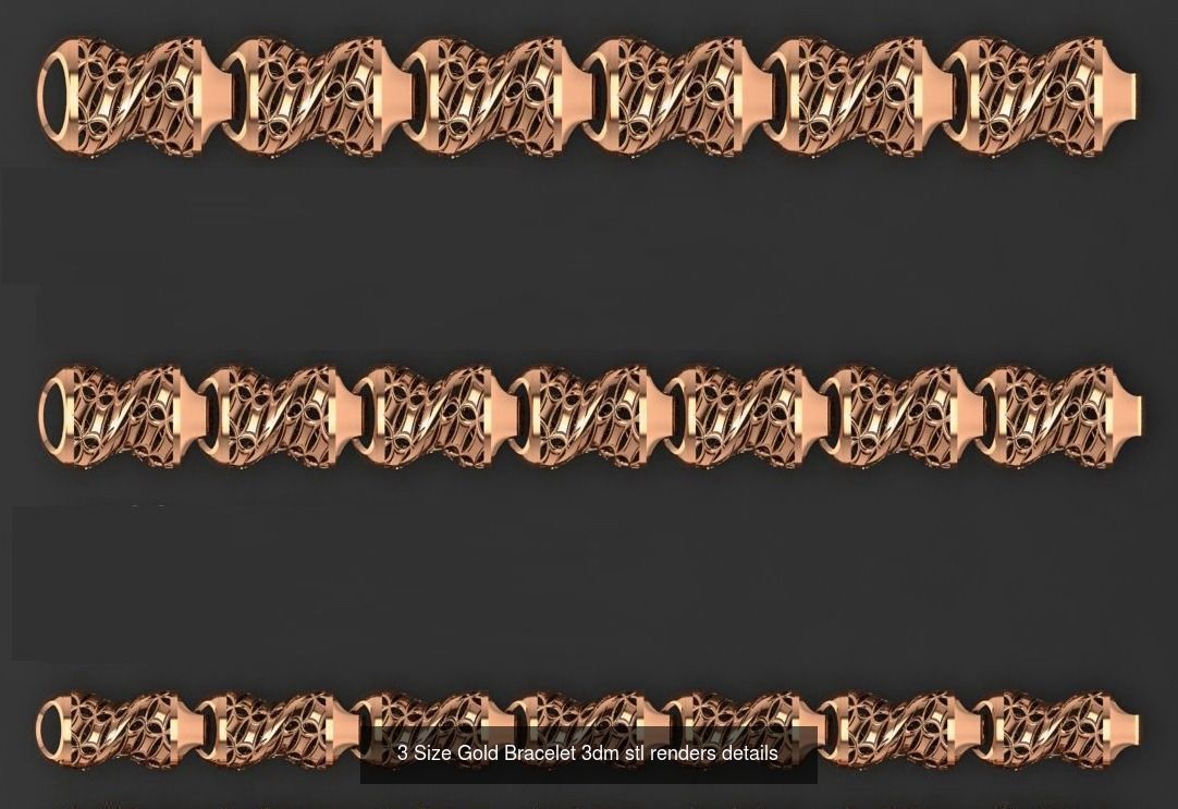 24 Three Size Gold Bracelet 3dm stl renders details 3D Model Collection_7
