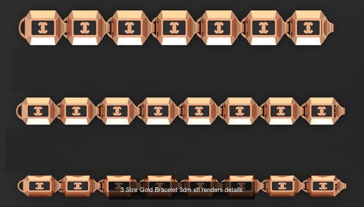 24 Three Size Gold Bracelet 3dm stl renders details 3D Model Collection_13