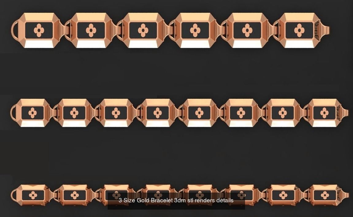 24 Three Size Gold Bracelet 3dm stl renders details 3D Model Collection_6