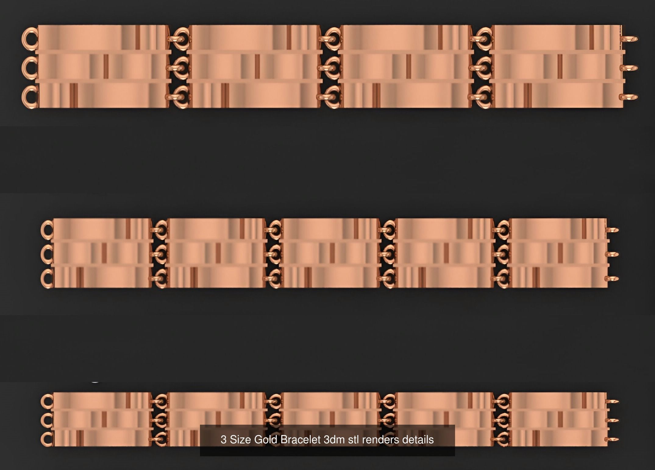 24 Three Size Gold Bracelet 3dm stl renders details 3D Model Collection_21